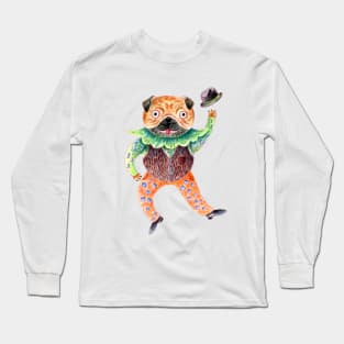 Pug in a hat. Dancing pug in a suit. funny dog Long Sleeve T-Shirt